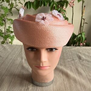 Chic Blush Beret Hat with Pink Floral Accents